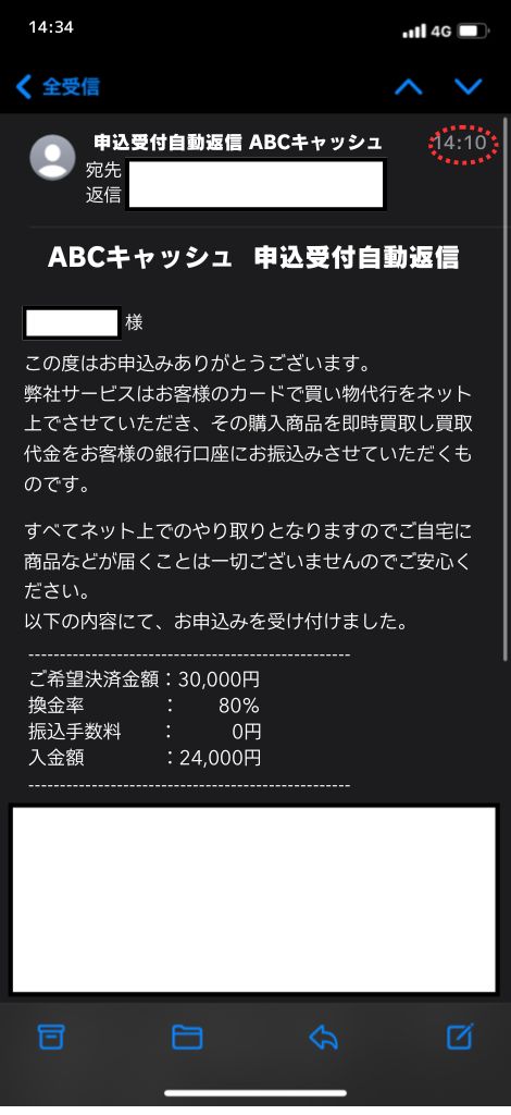 現金化業者「ABCキャッシュ」を利用してみた結果1