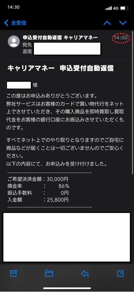 現金化業者「キャリアマネー」を利用してみた結果1