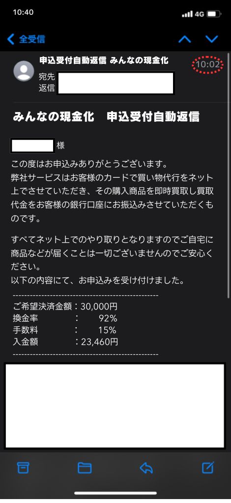 現金化業者「みんなの現金化」を利用してみた結果1
