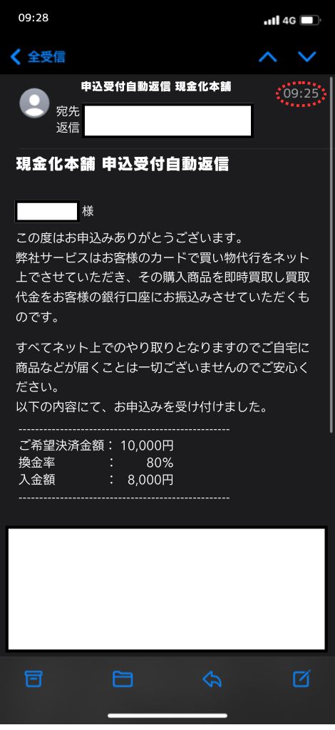 現金化業者「現金化本舗」を利用してみた結果1