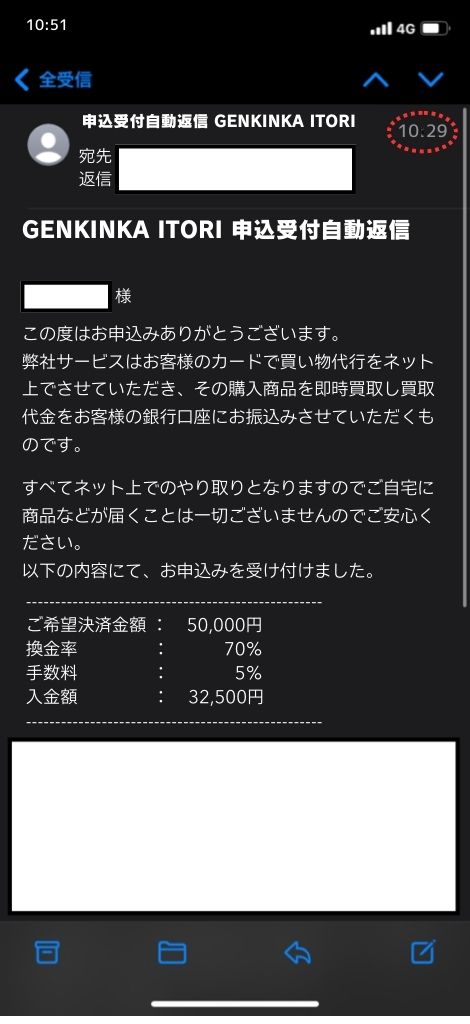 現金化業者「GENKINKA ITORI」を利用してみた結果1