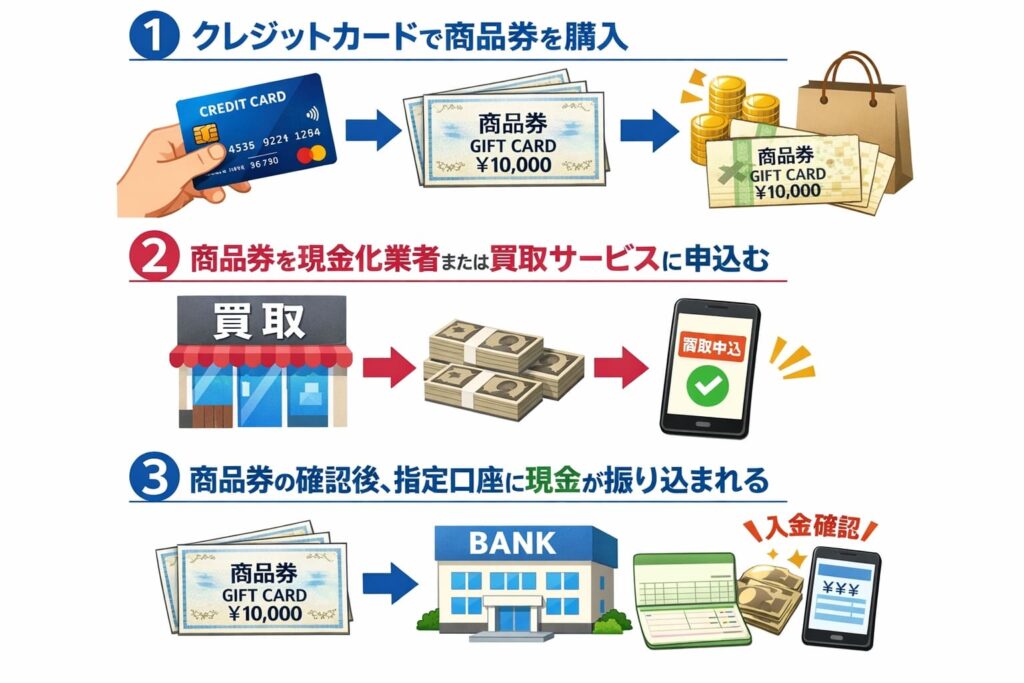 商品券を使ったクレジットカード現金化の流れ