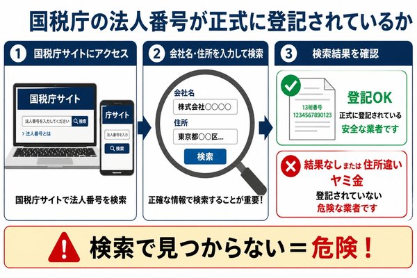 国税庁の法人番号が正式に登記されているか