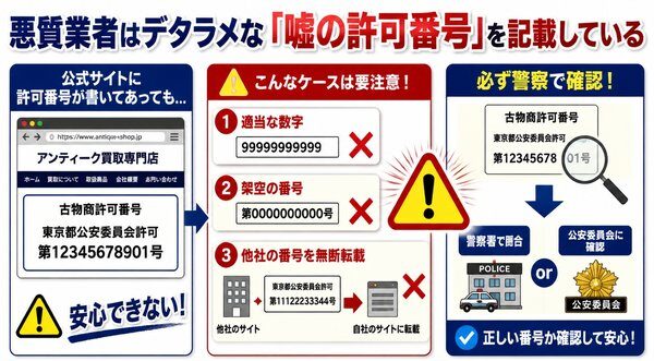 悪質業者はデタラメな「嘘の許可番号」を記載している